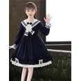thumbnail image 5 of Otqutp Girls' Winter Dress Children Kids Toddler Girls Long Ruffled Sleeve Bowknot Lolita Skirt Princess Dress Outfits Girls Dress for 3-15Years(b-Dark Blue,5-6 Years), 5 of 6