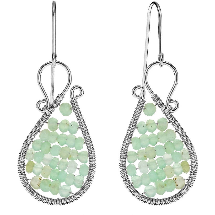 5th & Main Sterling Silver Hand-Wrapped Asymmetric Beaded Chalcedony Stone Earrings by Generic