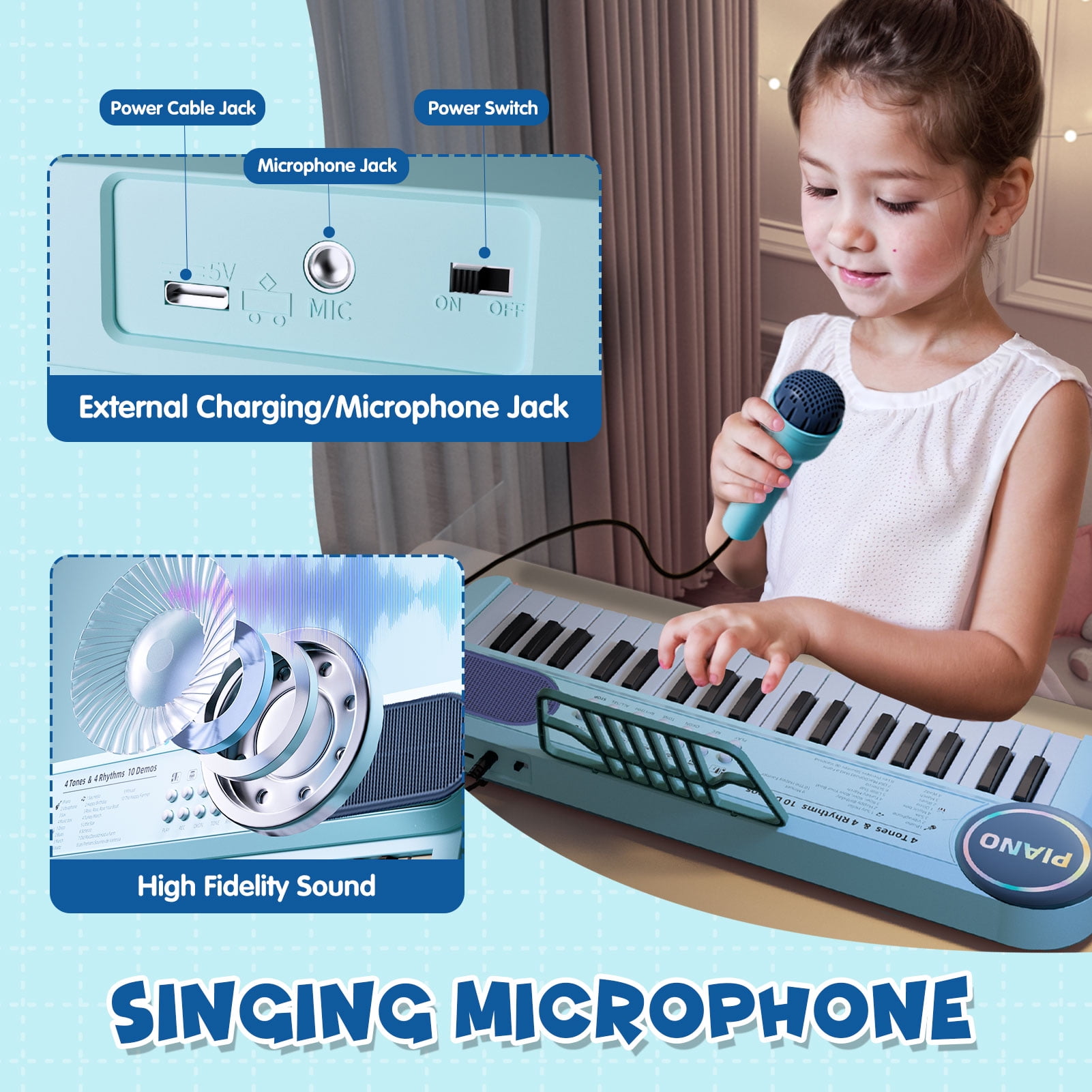 Baby Piano Toy for Toddler 1-3,37 Keys Electronic Keyboard for 18 Months Infant,Portable Piano with Microphone , Christmas Birthday Gift for Baby Boy Girl