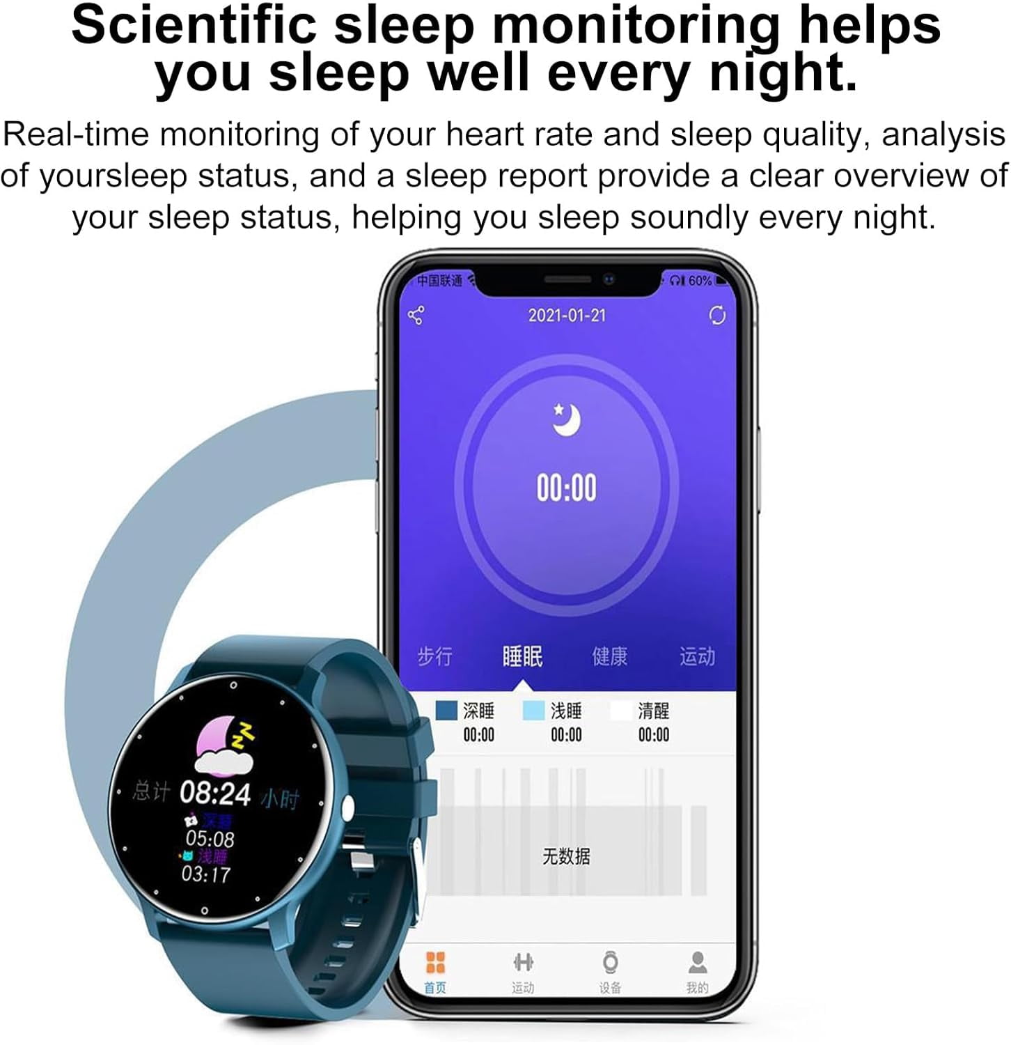 Aptofit Smartwatch - Ultra-Thin Lightweight Body for All-Day Comfort, Waterproof, Scientific Sleep Monitoring, Built-in Weather Forecast, Long-Lasting Battery (Blue)