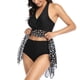 thumbnail image 5 of Traje de baño tankini para mujer con pantalones cortos, dos piezas, escote en V, lazo, halter, traje de baño, lunares blancos y negros, 5 of 6