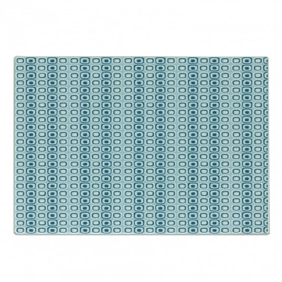 Blue and White Cutting Board, Retro Modern Pattern with Square Shapes Pastel and Geometric, Decorative Tempered Glass Cutting and Serving Board, Small Size, Blue Pale Blue and White, by Ambesonne