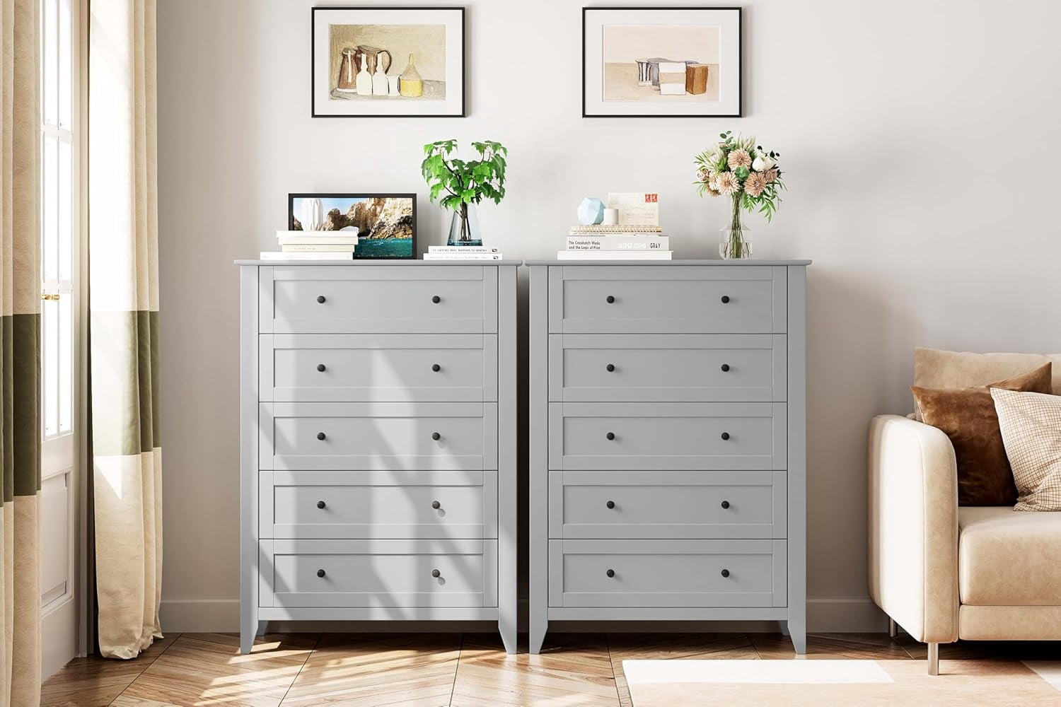 Roromall 5 Drawer Dresser for Bedroom, Tall Dresser with Deep Drawers & Metal Knobs, Modern Wooden Chests of Drawers for Entryway, Hallway