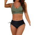 thumbnail image 1 of Conjuntos de Bikini para Mujer, Traje de Baño de Dos Piezas con Escote en V y Cintura Alta, con Costuras de Concha. Verde L, 1 of 10