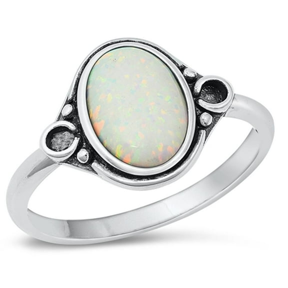 CHOOSE YOUR COLOR Bali White Simulated Opal Promise Ring .925 Sterling Silver Band CZ Female Size 4