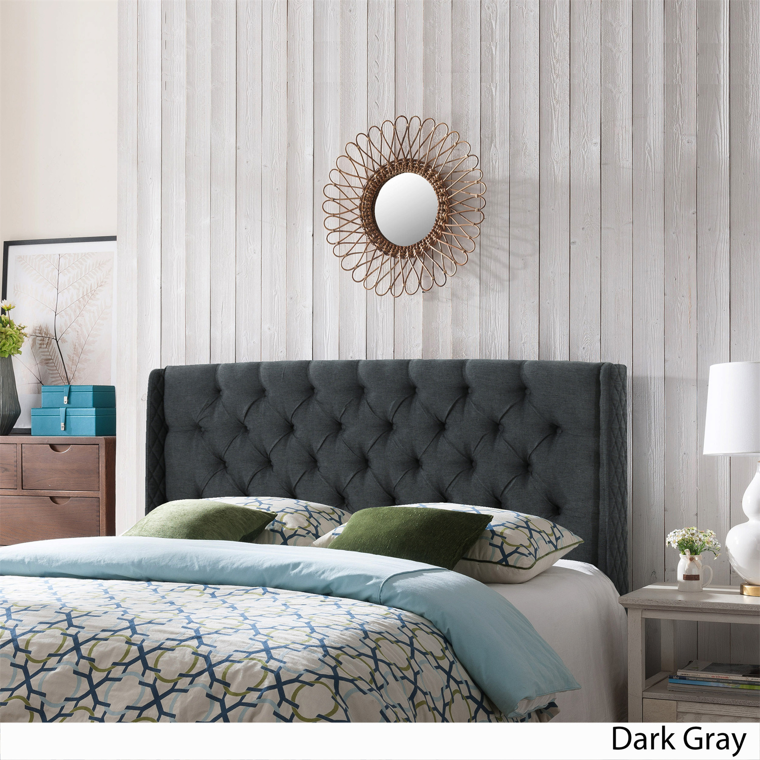 Topcobe Diamond Tufted Wingback Panel Headboard, Full/Queen, Dark Gray