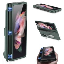 Case for Samsung Galaxy Z Fold 3 5G Cover with S Pen Holder, Allytech Hard PC Folding Hinge Protection Magnetic Bracket Kickstand All-Inclusive Magnetic Suction Cover for Galaxy Z Fold3 2021,Darkgreen