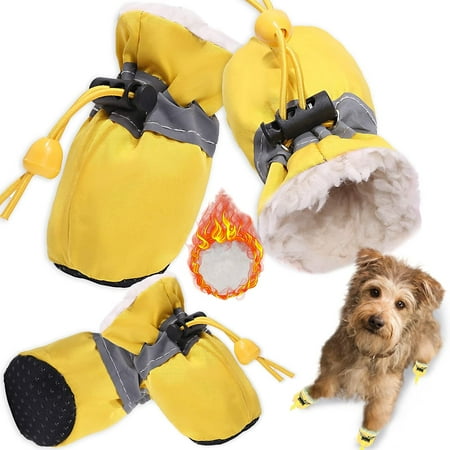 Dog Shoes for Winter Dogs Boots & Paw Protector Warm Pet Booties for Puppy with Reflective Strip Dog Snow Boots for Small Medium Size Dogs 4PCs Yellow Size3