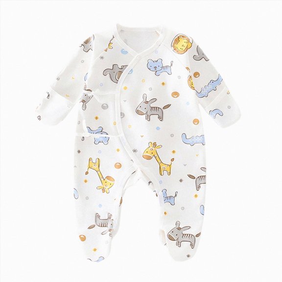 KPOPLK Baby Pajamas with Mitten Cuffs Tie Front 3 6 9 12 18 Months Infant Newborn Cotton Long Sleeve Footie Pjs Outfit Size 3-6 Months