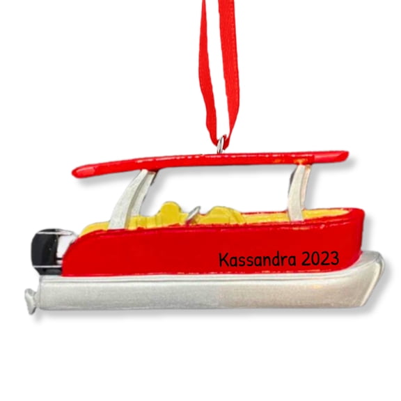 Ornaments by Elves Personalized Red Pontoon Boat Christmas Ornament 2024