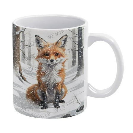 Novelty Coffee Mug - Winter Fox Mug - 330 ml / 11 oz White Ceramic Cup