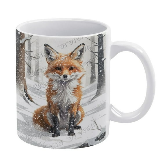 Novelty Coffee Mug - Winter Fox Mug - 330 ml / 11 oz White Ceramic Cup