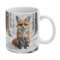 Novelty Coffee Mug - Winter Fox Mug - 330 ml / 11 oz White Ceramic Cup