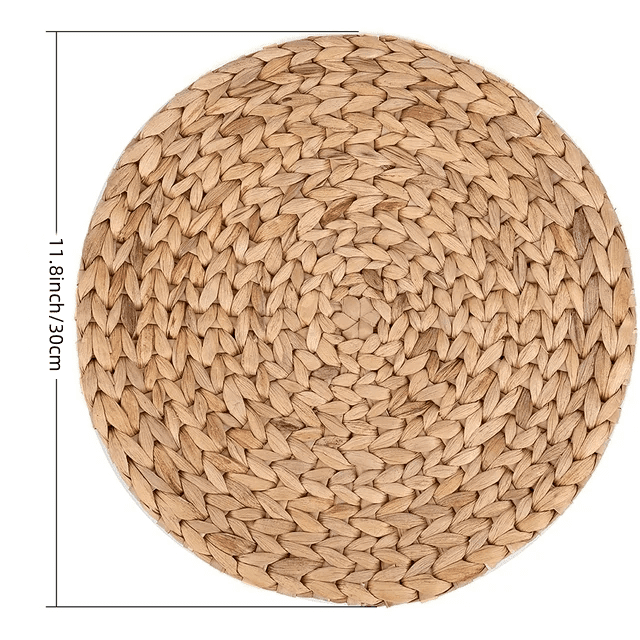 Boho Placemats Set of 4, 11.8" Round Placemats for Dining Table, Water Hyacinth Wicker Placemats, Straw Placemats, Heat Resistant Non-Slip Weave Placemats for Dining Table for Countertops