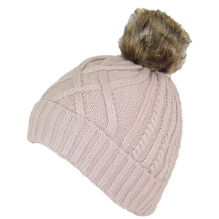 Angela & William Twist Rib Knit Cuffed Beanie W/Soft Faux Fur Lining & Pom Pom (One Size) -