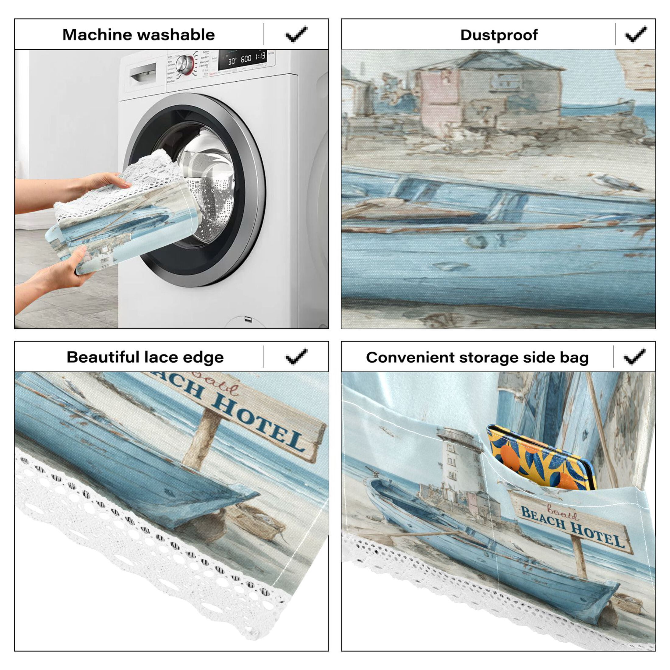 Wobogo Coastal Theme Washing Machine Cover Dustproof Washer Dryer Cover Waterproof Laundry Room Decorative Protector