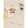 thumbnail image 2 of Suealasg 2Pcs Baby Boys Summer Outfits Letter Embroidery Round Neck Short Sleeve T-Shirts Elastic Waist Shorts 6M 1T 2T 3T 4T Toddler Boys Clothes, 2 of 7