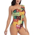 thumbnail image 5 of Balery Cute Cartoon Cat One Shoulder Swimsuits for Women Ruffle Swimsuits Tummy Control One Shoulder Bathing Suits-Small, 5 of 8