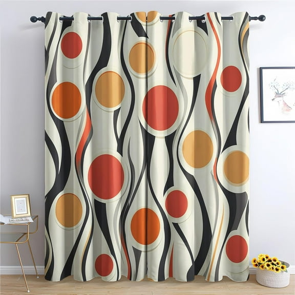 Mid Century Modern Curtains For Living Room, Abstract Geometric Blackout Curtains For Bedroom - Vintage Circles Decor Window Curtains, Grommet Drapes 21"W x 45"L (Pack of 2)