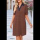 thumbnail image 5 of Vestido Corto Informal de Verano A Rayas con Cuello en V, Corta, Holgado, Corte A, Café Niñera, Talla L, 5 of 10