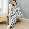 thumbnail image 3 of Long Coat for Men Couples Long Bathrobe Plaid Printed Home Clothes Long Sleeved Hooded Robe Coat, 3 of 7