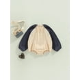 thumbnail image 2 of Seyurigaoka Baby Girl Romper Tops Long Sleeve Round Neck Patch Color Bodysuits Casual Fall Spring Short Crotch Button Jumpsuit, 2 of 8