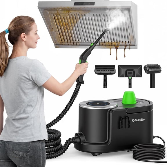 Taskstar Powerful High Pressure Steam Cleaner, 8 Mins Fast Heat, 1.6L Water Tank for 50 Mins Continuous Steam, 22 Accessories for Kitchen Grease Bathroom Grout Car Deep Detailing