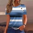 thumbnail image 3 of Summer Tees for Women Striped Short Sleeve Crewneck Pullover Tops Breathable Casual Outfits Blue M, 3 of 7