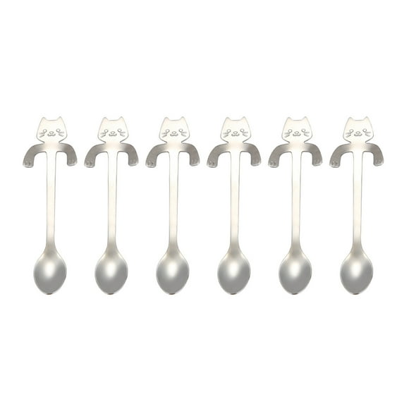 maskred 6pcs Hanging Cup Spoon Cute Cat Coffee Spoon Teaspoon Portable Stainless Steel Ice Tableware Kitchen Supplies for