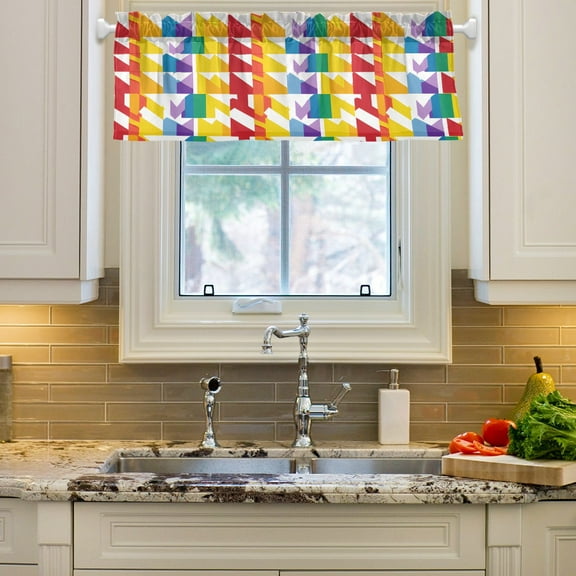 Rainbow with Colors Curtain Valances Farmhouse Design Window Treatment Decor Blackout Rod Pocket for Windows Living Room Kitchen 54" x 18"