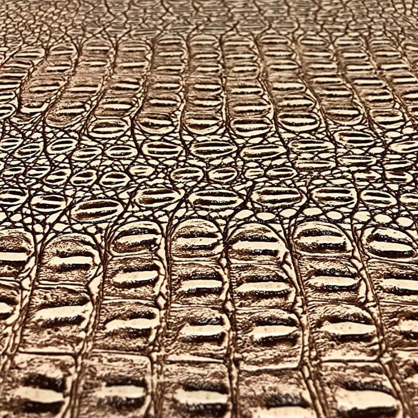 Gator Faux Leather, Soft Textured Crocodile Vinyl Fabric, Alligator Skin Embossed Upholstery And DIY Craft Pleather Sheets – Cut Continuously By The Yard (Brown Print)
