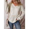 thumbnail image 3 of Womens Sweaters Casual Long Sleeve V Neck Lightweight Crochet Pullover Sweater Tops, 3 of 6