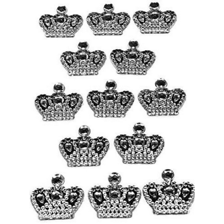 Princess Adhesive - 3 Sheets of Silver Crown Prince Princess Sticker Charms 3D Baby Shower or Birthday Scrapbooking Self Adhesive Stickers Party Motives Favor Decorations