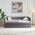 thumbnail image 2 of Modern Convertible Sofa bed with Pull-out Trundle,Velvet Upholstered Couch with Button and Copper Nail Design,Comfy Daybed for Living Room Bedroom Apartment,Gray, 2 of 7