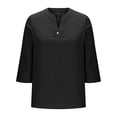 thumbnail image 6 of Ecqkame Womens 3/4 Sleeve Tops V Neck Buttons Basic Solid Color T-Shirts Loose Trendy Summer Holiday Blouse 01-Black M, 6 of 6