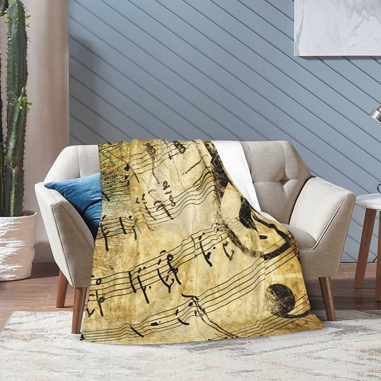 Vintage Music Musical Note Throw Blanket Super Soft Warm Bed Blankets for Couch Bedroom Sofa Office Car, All Season Cozy Flannel Plush Blanket for Girls Boys Adults, 50"X40"