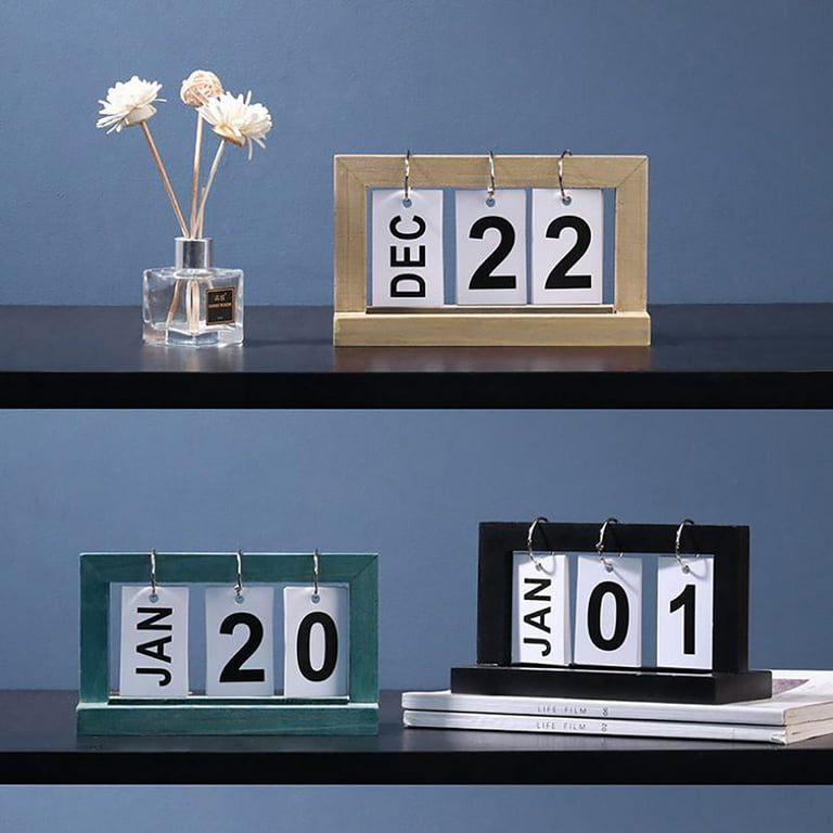 QIIBURR Desk Accessories for Women Office Wooden Perpetual Desk Calendar  Flip Calender for Desk Office Decor Creative Month Date Display for Women