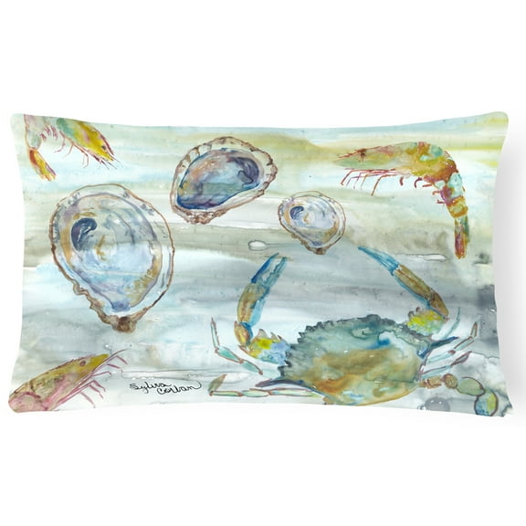 Crab, Shrimp and Oyster Watercolor Canvas Fabric Decorative Pillow
