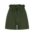 thumbnail image 5 of Womens Linen Casual Shorts, High Waisted Wide Leg Shorts Summer Flowy Beach Drawstring Shorts with Pockets in Clearance Green L, 5 of 6