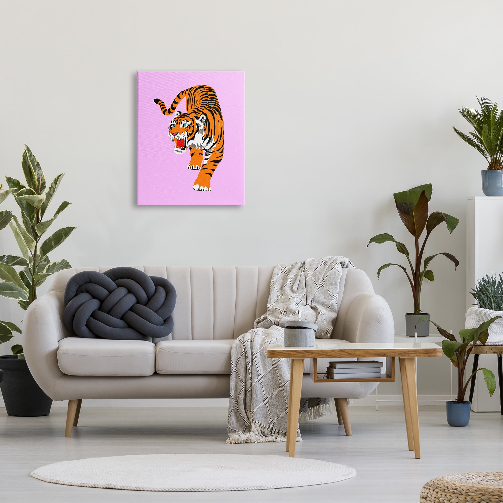 Stupell Industries Roaring Tiger on Pink Animals & Insects Painting Gallery Wrapped Canvas Art Print Wall Art, 24 x 30