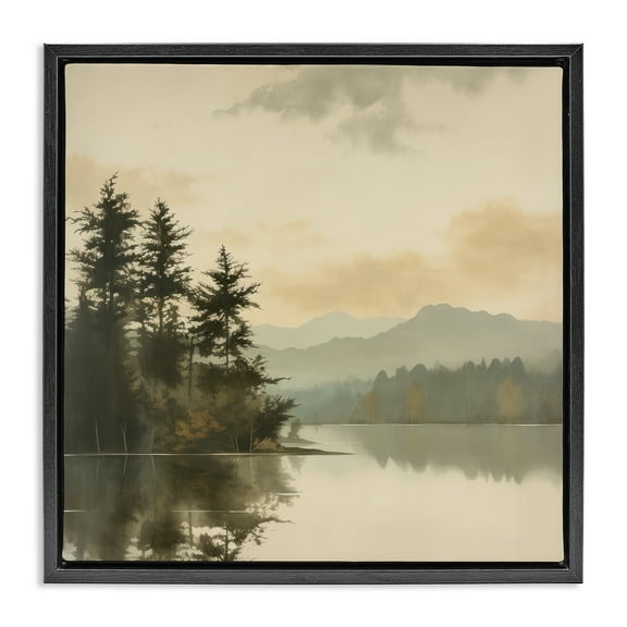 Stupell Industries Beige Mountain Landscape Landscape Painting Black Floater Framed Canvas Art Print Wall Art, 18 x 18