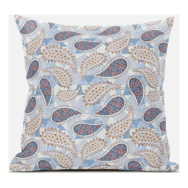 Paisley on Abstract Throw Fabric Pillow in Pink Light Blue 18x18