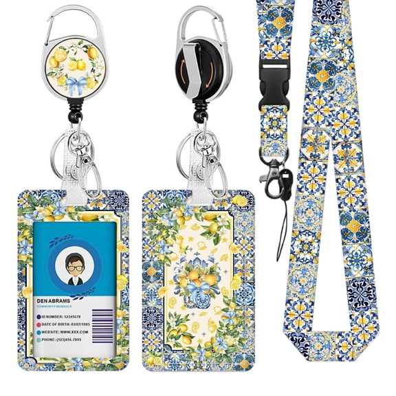 JOPJOLIW Lemon Lanyards for ID Badge, Lanyard ID Card Holder with Retractable Reel Clip and Keychain, Vertical Identity Badge Cover Case Protector for Student Teacher Nurse
