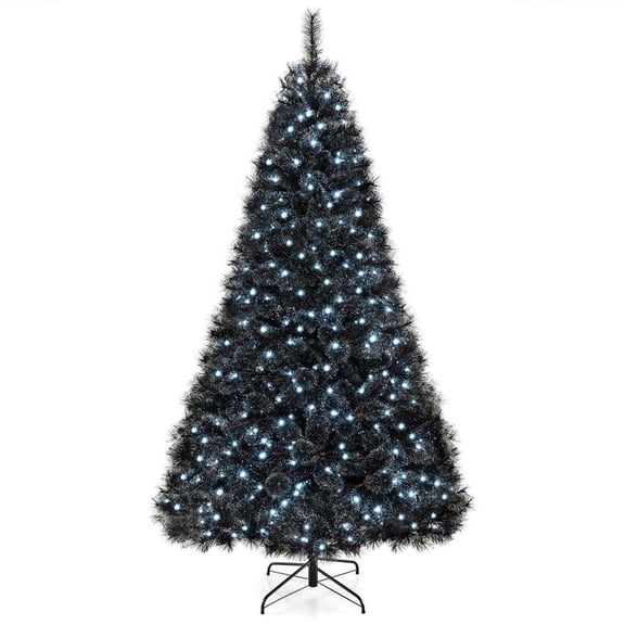 Topcobe 8 Feet Black Artificial Halloween Christmas Tree with PVC Branch Tips and 450 Cool White LED Lights, Christmas Decorations for Indoor Party