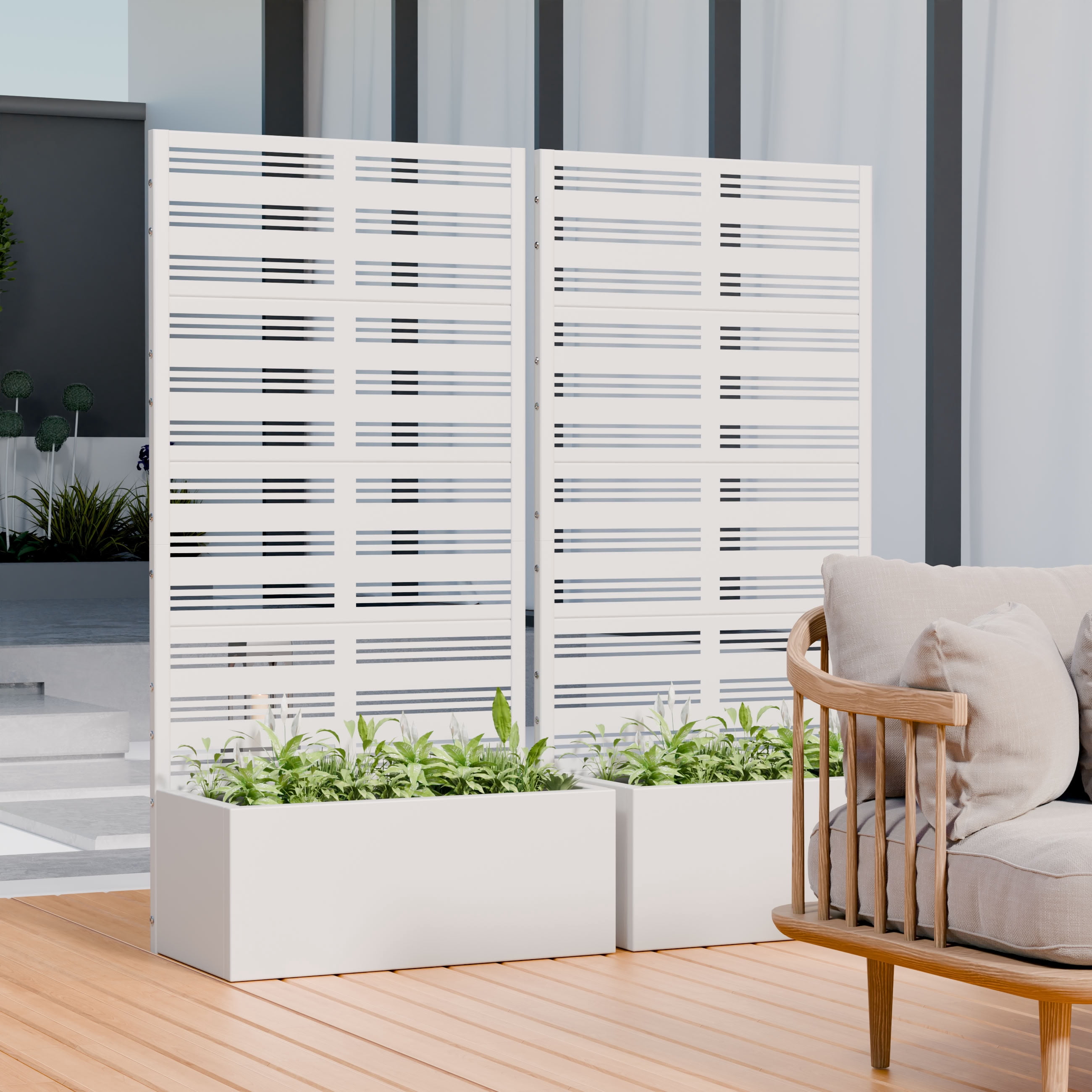MAYEERTY 4 Panels Outdoor Metal Planter Box, Durable Weather-Resistant Planter, Decorative Metal Flower Box for Patio, Balcony, Garden