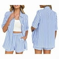 thumbnail image 2 of Conjunto de Dos Piezas para Mujer 2026: Camisa A Rayas y Pantalones Cortos. Azul S, 2 of 7