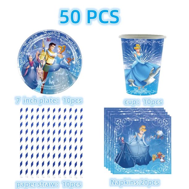 Vajilla desechable de Disney Cenicienta, mantel de paquete para fiesta de bebé, suministros de fiesta de princesa para niñas