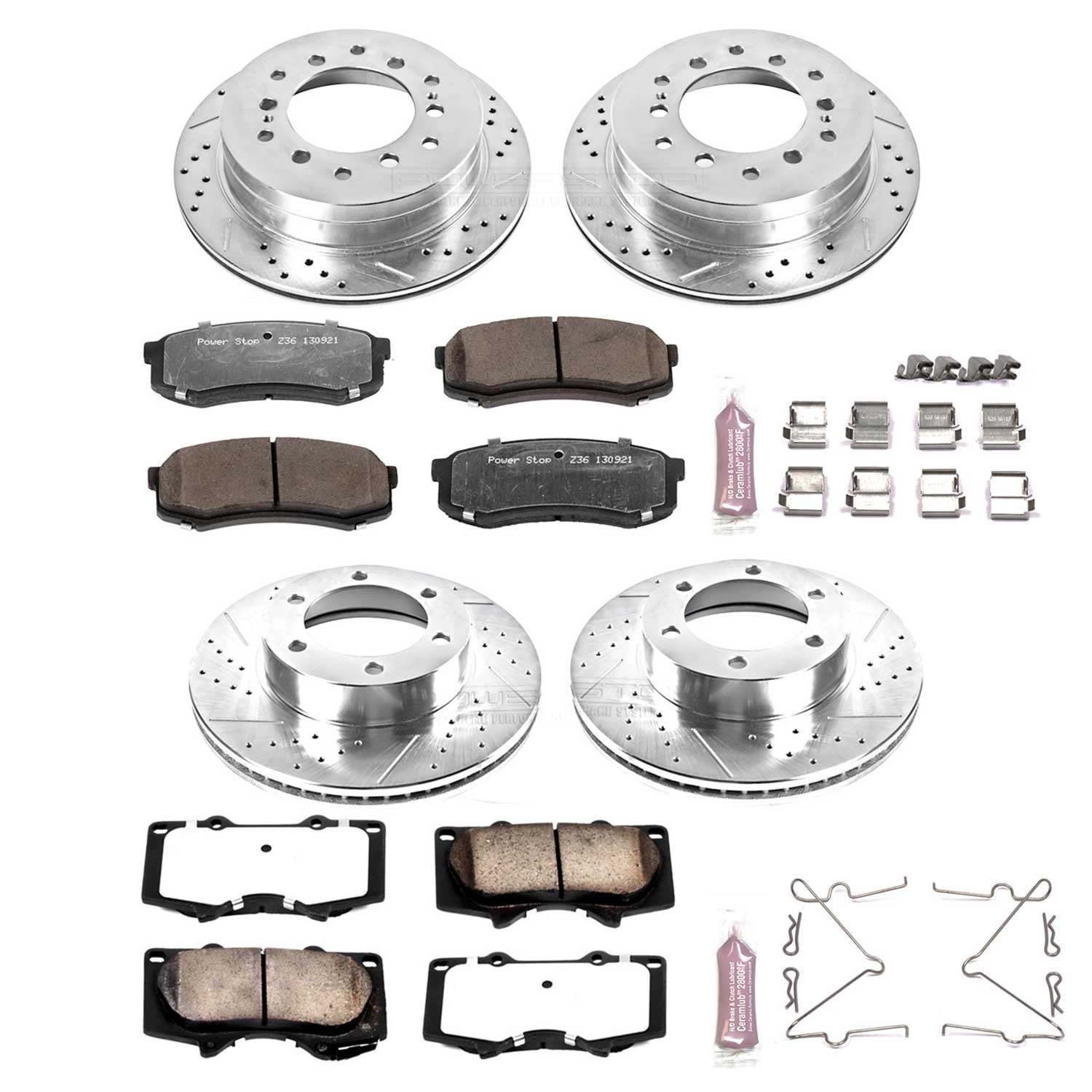 PowerStop Front and Rear Z36 Truck & Tow Carbon-Fiber Ceramic Brake Pad and Drilled and Slotted Rotor Kit Fits: TOYOTA Select Models K2325-36