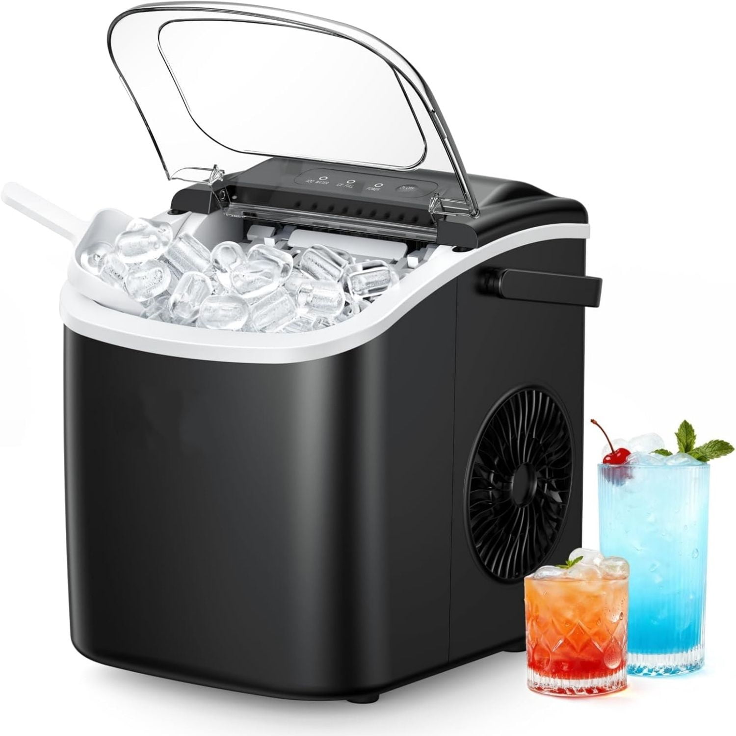 Countertop Ice Maker Machine with Handle, 26.5lbs Per Day, 9 Ice Cubes Ready in 6 Mins, Auto-Cleaning Portable Ice Maker with Basket and Scoop, for Home/Kitchen/Camping/RV