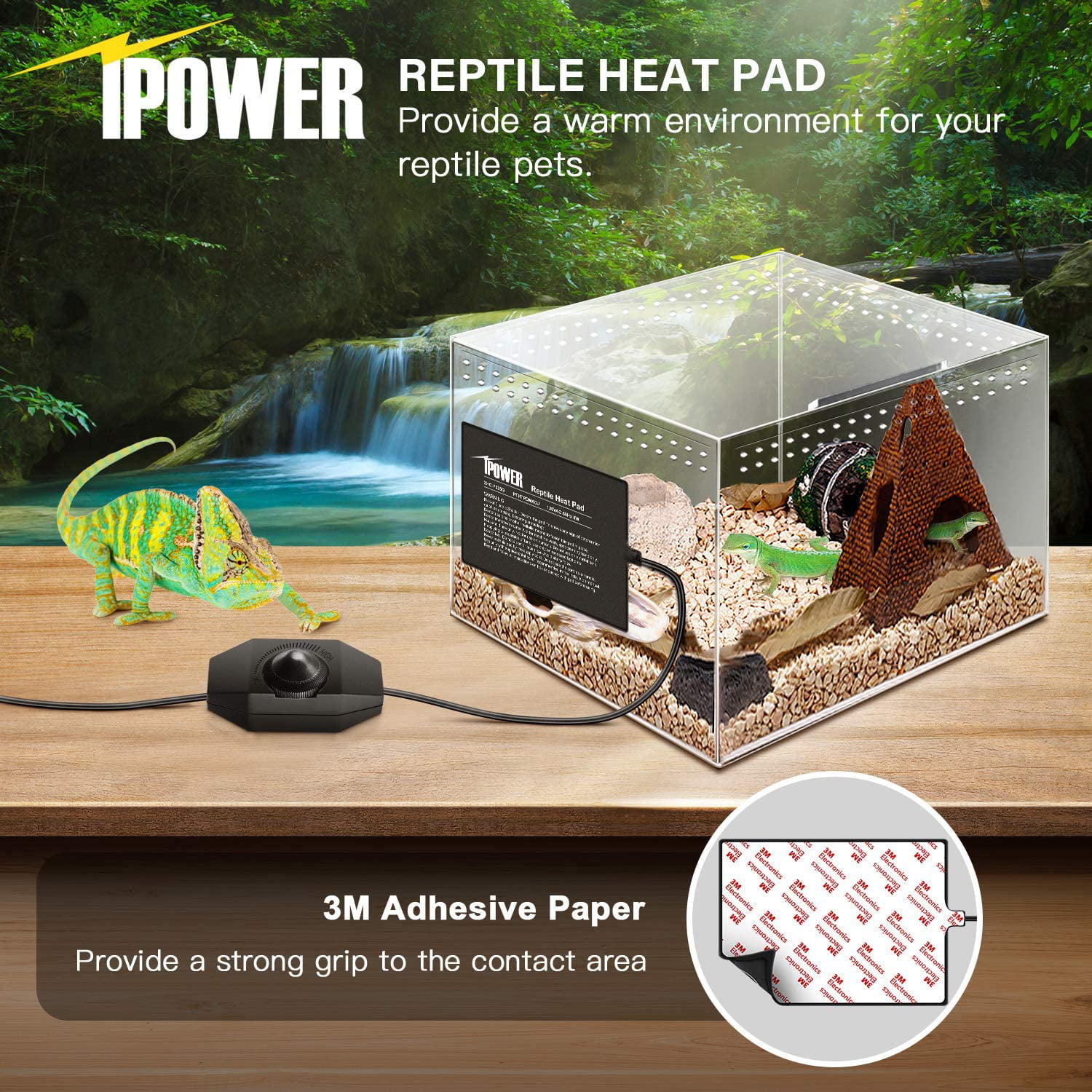 iPower Reptile Heat Pad 4W/8W/16W/24W Under Tank Terrarium Warmer Heating  Mat and Digital Thermostat Controller for Turtles Lizards Frogs and Other